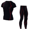 Men's Short-sleeved T-shirt + Trousers Moisture Wicking Men's Quick-drying Pants Suit, Pure Black Line Trousers Round Neck Sports T-shirt