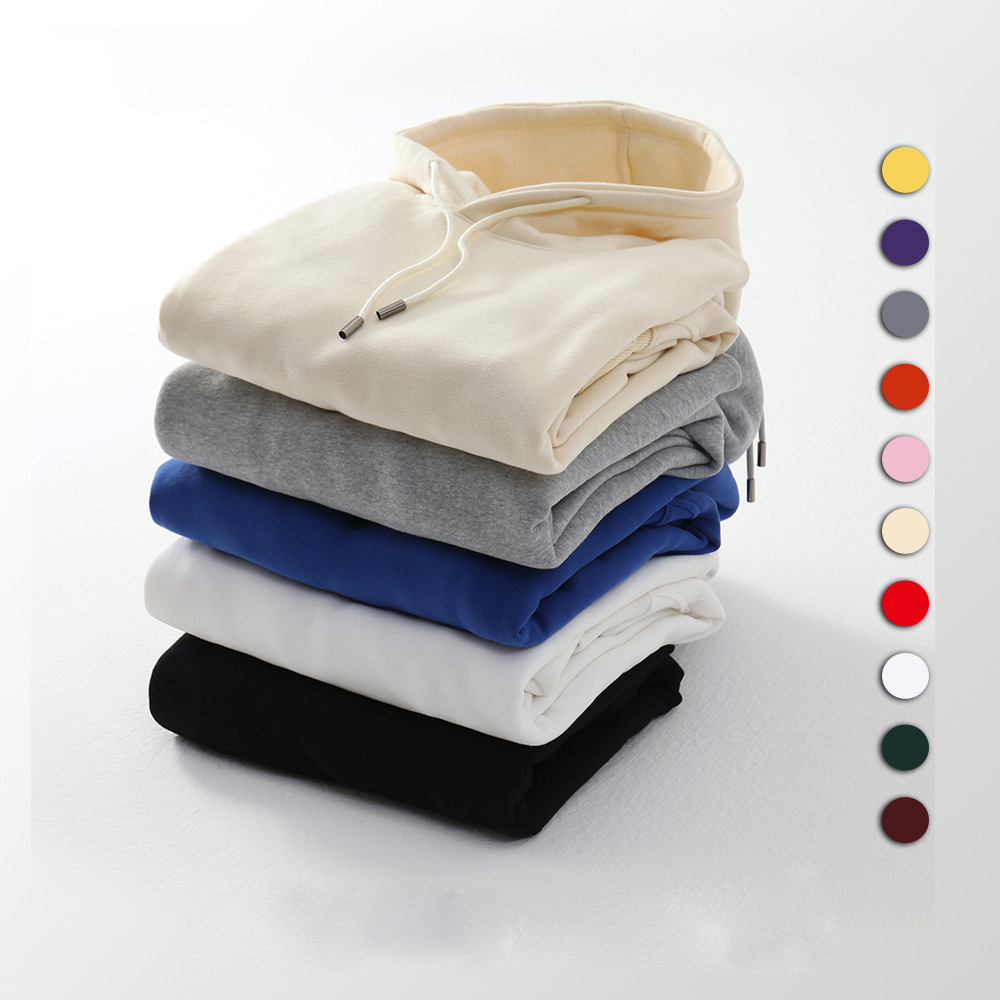 Hooded Solid Color Pure Cotton Plus Velvet Thick Sweater Men's European And American Loose Sweater And Trousers Suit