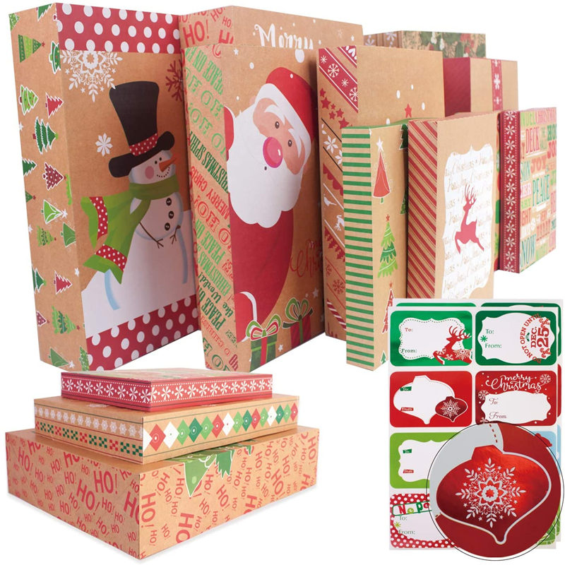 Christmas Gift Boxes with Lids for Wrapping Clothes And Christmas Tag Stickers (Assorted Size for Wrapping Robes,Sweater, Coat Shirts And Clothes Xmas Holiday Present) 