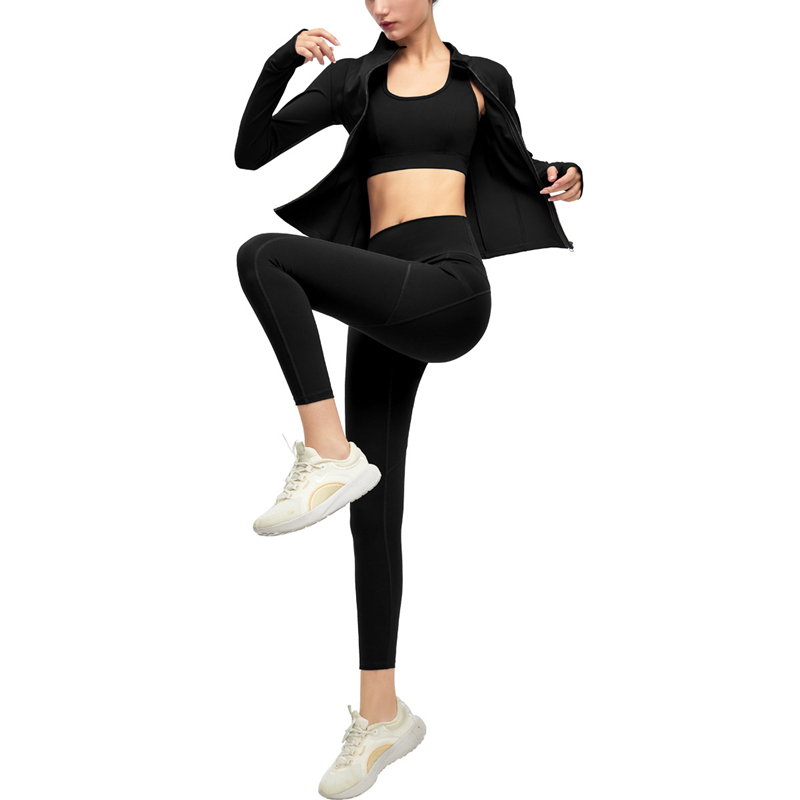 Women Yoga Sets 3-piece Custom Sports Bra with Long Sleeve Fitness Gym Sports Workout High Waist Seamless Leggings
