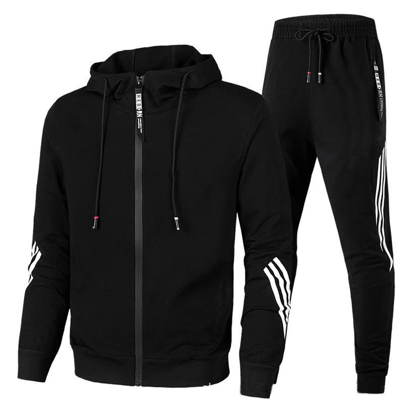 Men's Casual Suit Hooded Zipper Sweater Sports Fitness Two-piece Cardigan Jacket