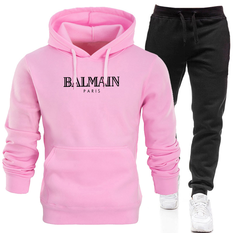 Men's And Women's Printed Sweater Hoodie + Trousers Fleece Autumn And Winter Warm Jacket Sports Suit